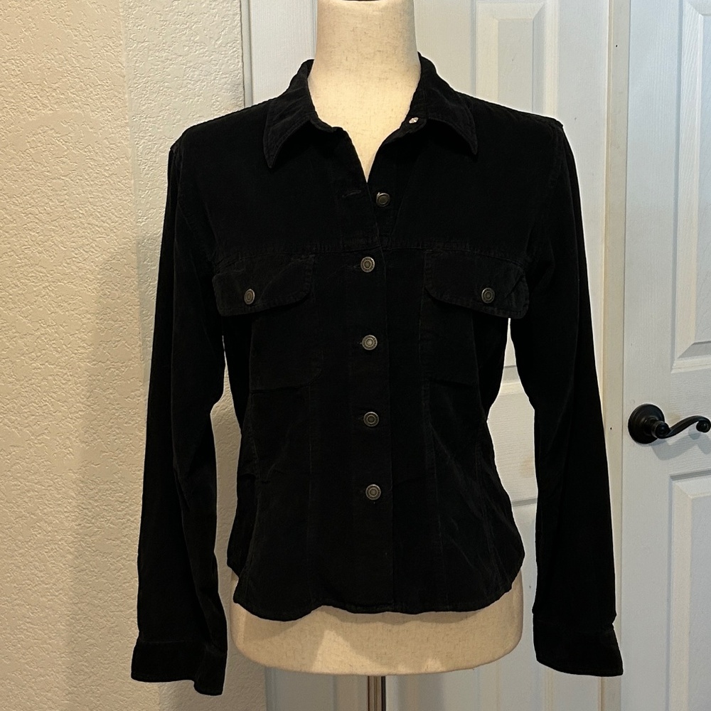 Club Monaco Denim Black Shirt Soft Fine Corduroy Size Medium Snaps Vintage - Picture 2 of 10